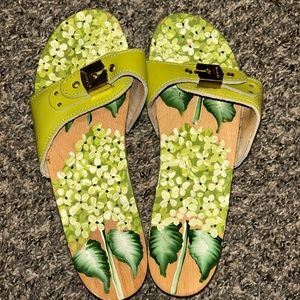 ONE OF A KIND hand painted leafy wooden sandals